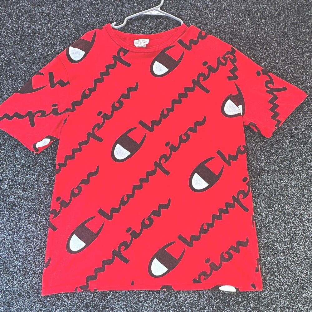 Champion Logo Graphic Print Men's Red Crew Neck Short Sleeve T-Shirt XL